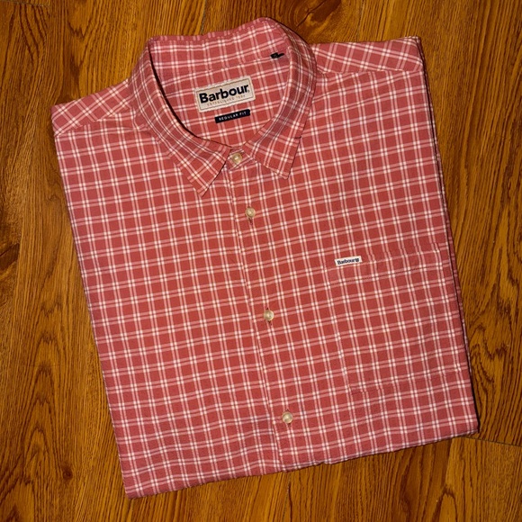 Barbour Men’s Short Sleeve Tristan Summer Shirt in Pink Clay Large - Picture 9 of 14